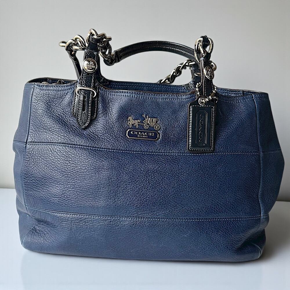 COACH 14111 Navy Blue Leather Madison Tribeca East West Tote Bag - Picture 9 of 11